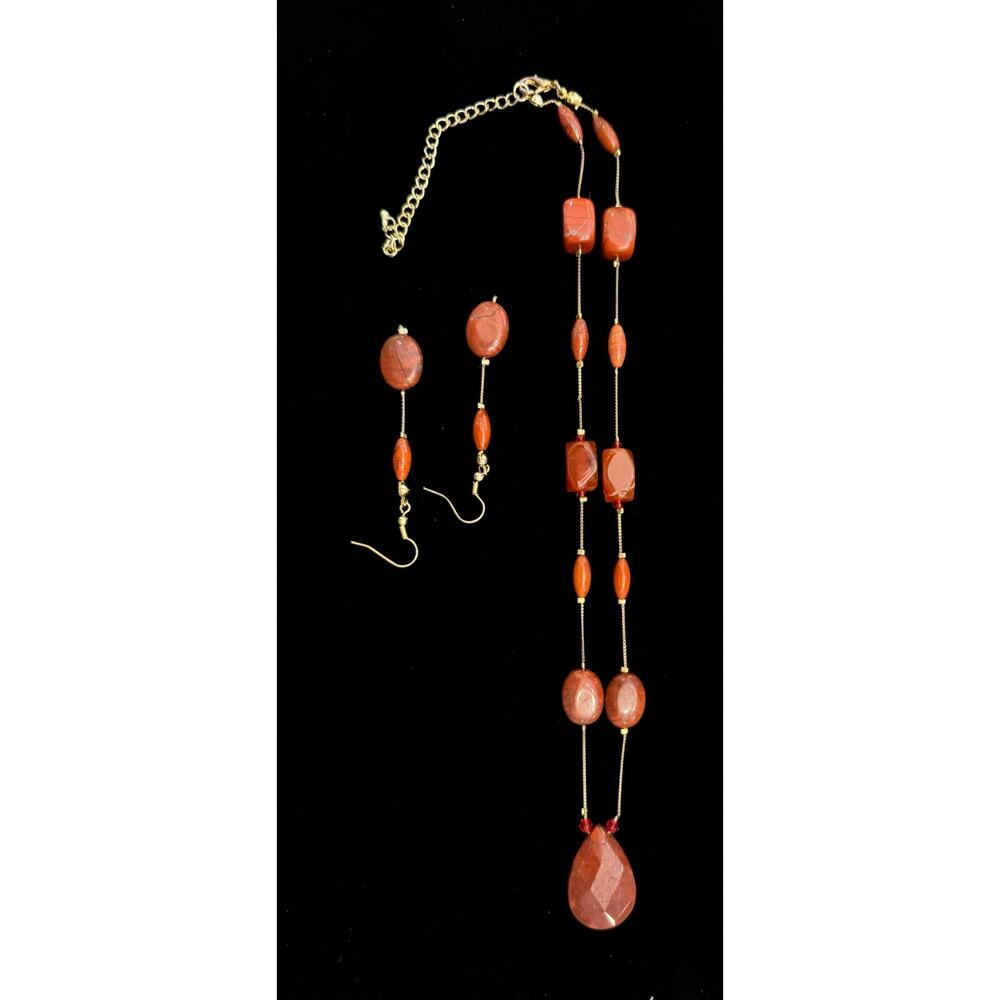 Orange stone earring and necklace set